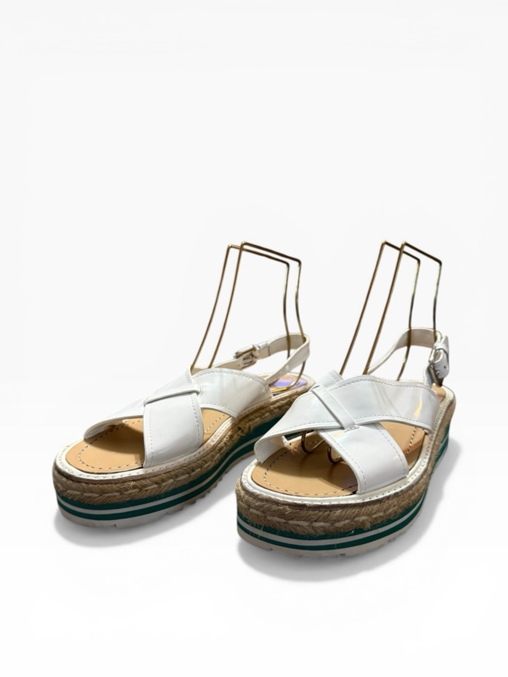 Prada Monolith White Leather Crisscross Platform Espadrille Sandals EU 37 US 7 - Picture 3 of 12